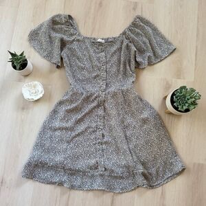 Sienna Sky Mini Dress Smocked Square Neck Puff Sleeve Black White M Chiffon Chic